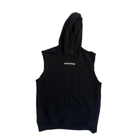 Men S Sprayground Black Hooded Sweatshirt Italy Sleeveless Short Slv Pullover - Picture 1 of 7